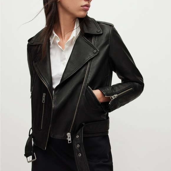 All Saints Balfern Black Leather Jacket size 00 - Picture 2 of 12